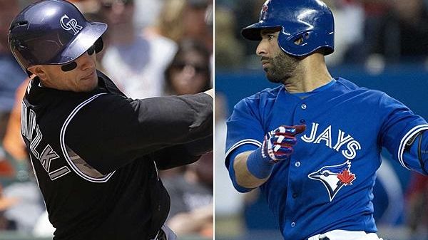 Colorado Rockies shortstop Troy Tulowitzki and Toronto Blue Jays outfielder...