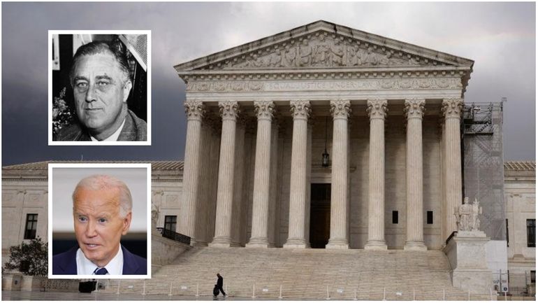 The Supreme Court in Washington, and insets, President Franklin Delano...