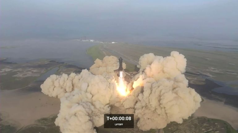 In this image from video provided by SpaceX, the company's...