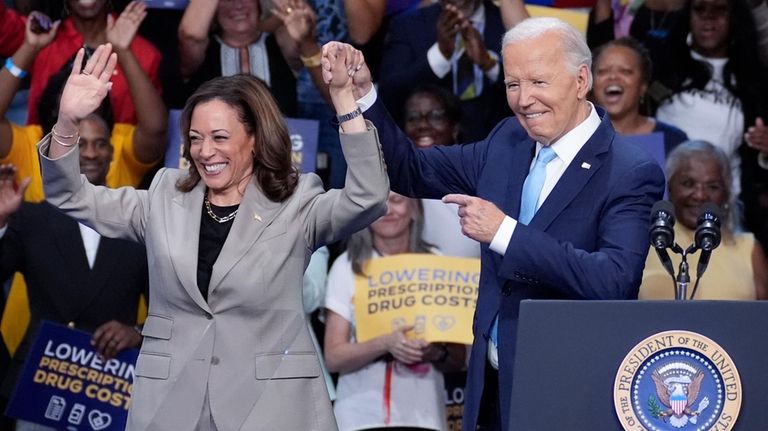 President Joe Biden and Vice President Kamala Harris finish speaking...