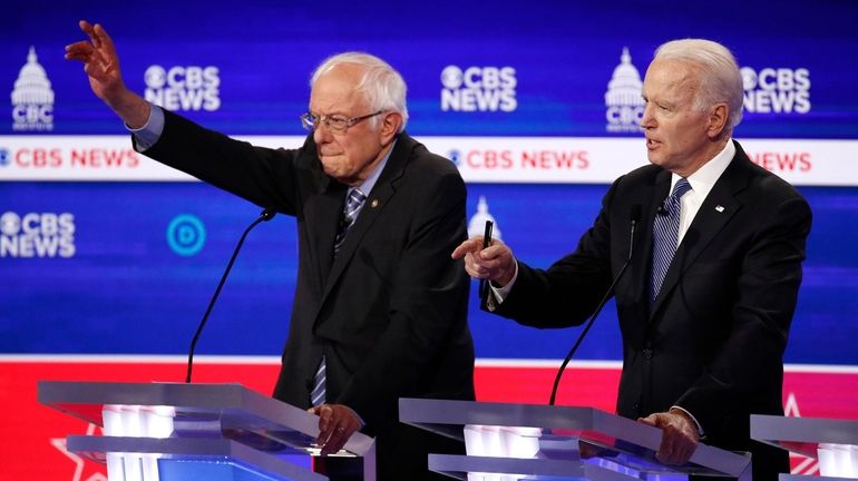 Bernie Sanders and Joe Biden at the Democratic presidential primary...