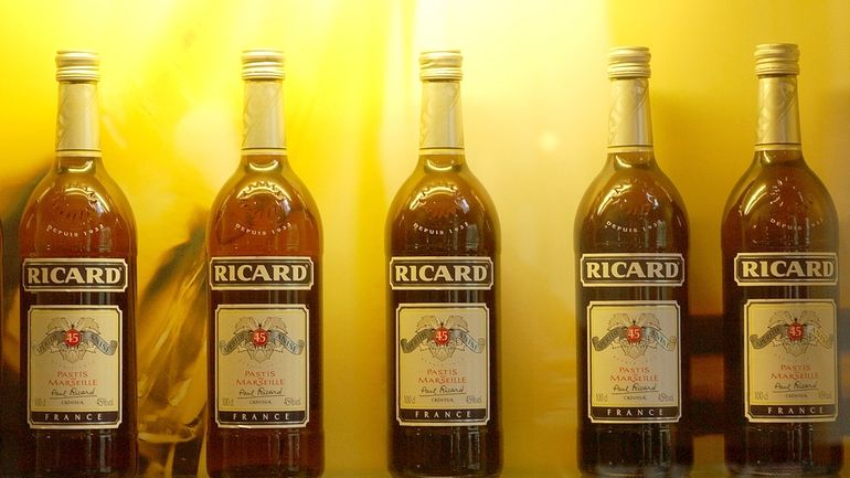 Bottles of Ricard liquor are seen in group Pernod-Ricard headquarters...