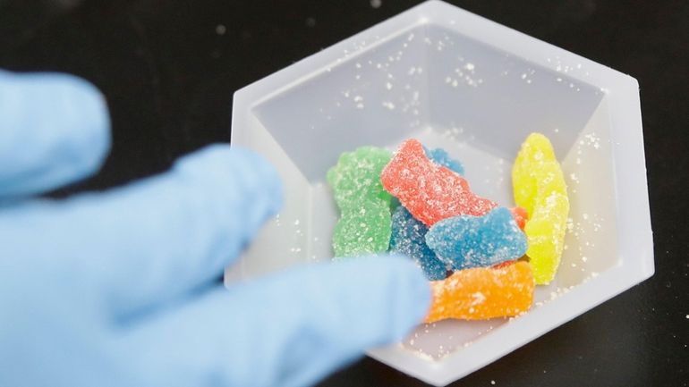 Edible marijuana samples at a cannabis testing laboratory in Santa...