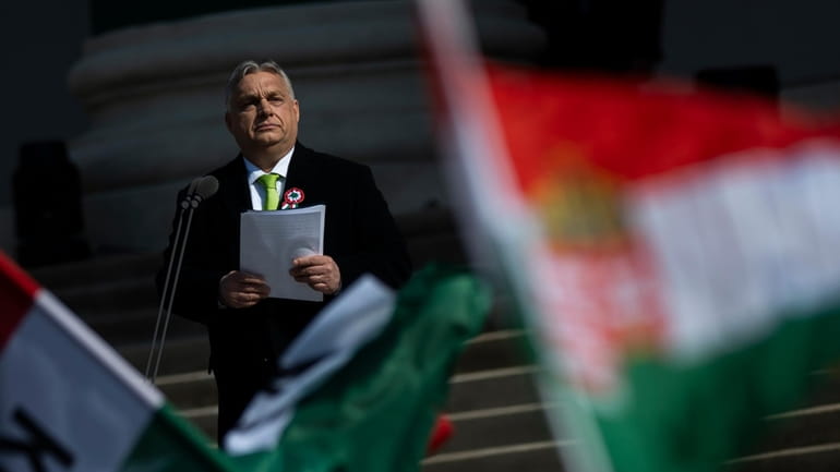 Hungarian Prime Minister Viktor Orban gives a speech on the...