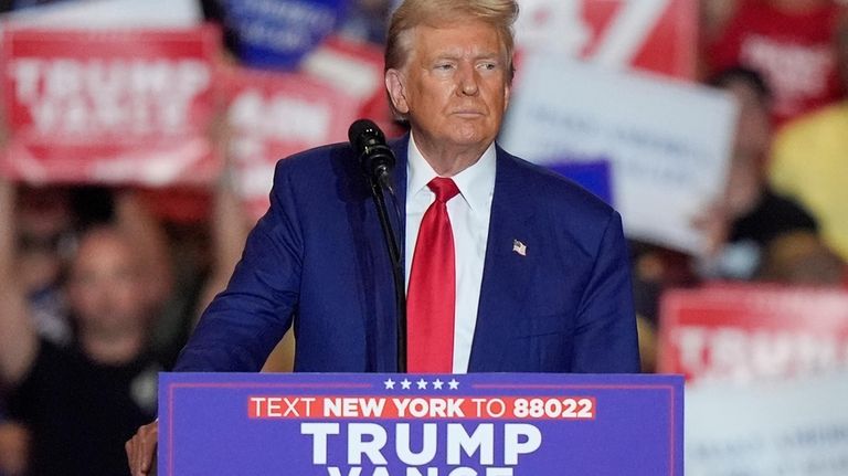 Republican presidential nominee former President Donald Trump, speaks during a...