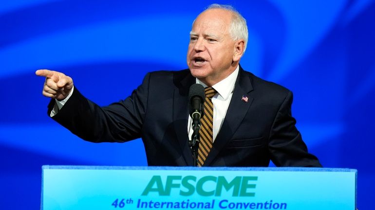 Democratic vice presidential nominee Minnesota Gov. Tim Walz speaks at...