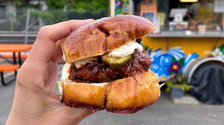 Maple barbecue and Nashville hot “chicken” sliders at Secret Vegan...