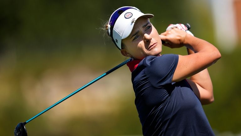 United States' Lexi Thompson plays her tee shot on the...