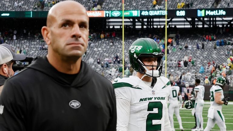 Zach Wilson of the Jets and head coach Robert Saleh...