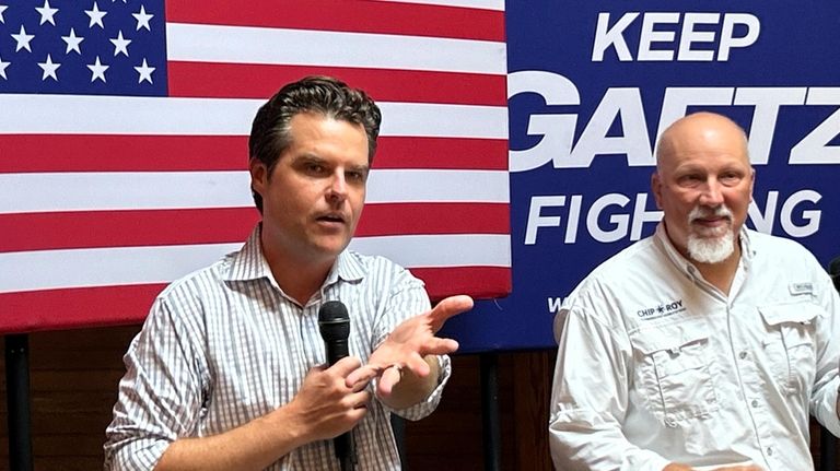 U.S. Rep. Matt Gaetz, R-Fla., left, is joined by Republican...