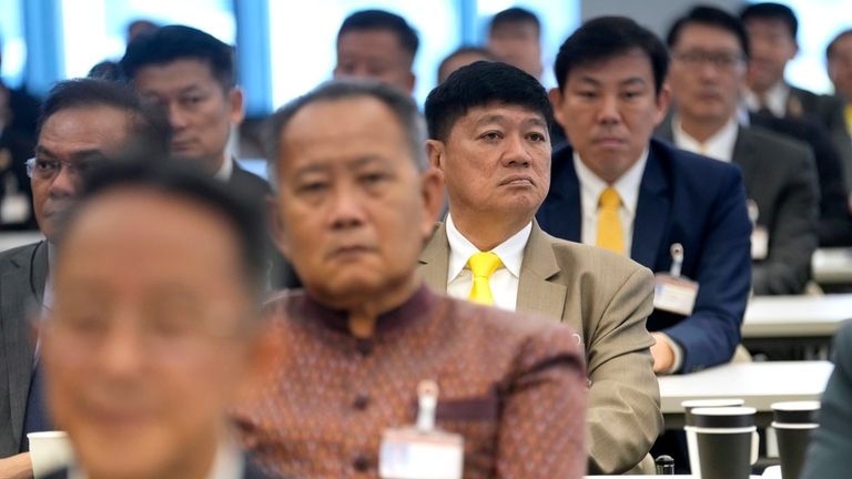 Members of Pheu Thai party hold a meeting at Parliament...