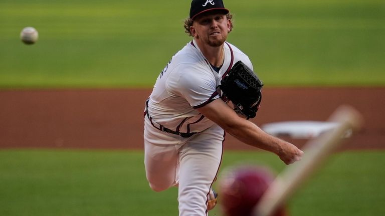 Atlanta Braves pitcher Spencer Schwellenbach (56) delivers against the Philadelphia...