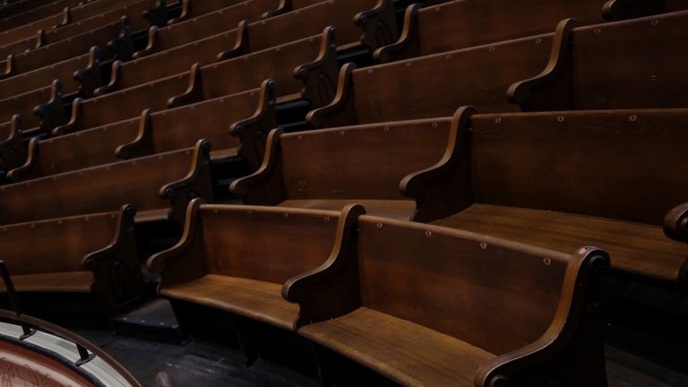 The original wooden pews of the Union Gospel Tabernacle are...