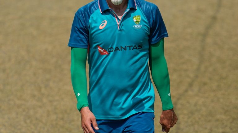 Australia's Mitchell Starc bowls in the nets ahead of their...