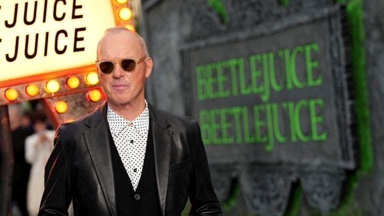 Michael Keaton arrives at the premiere of "Beetlejuice Beetlejuice" on...