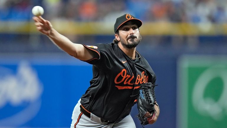 Baltimore Orioles starting pitcher Zach Eflin delivers to the Tampa...