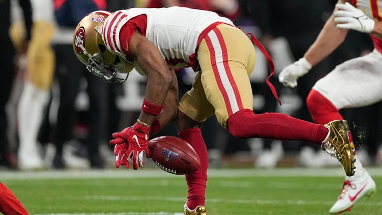 San Francisco 49ers wide receiver Ray-Ray McCloud III (3) fumbles...