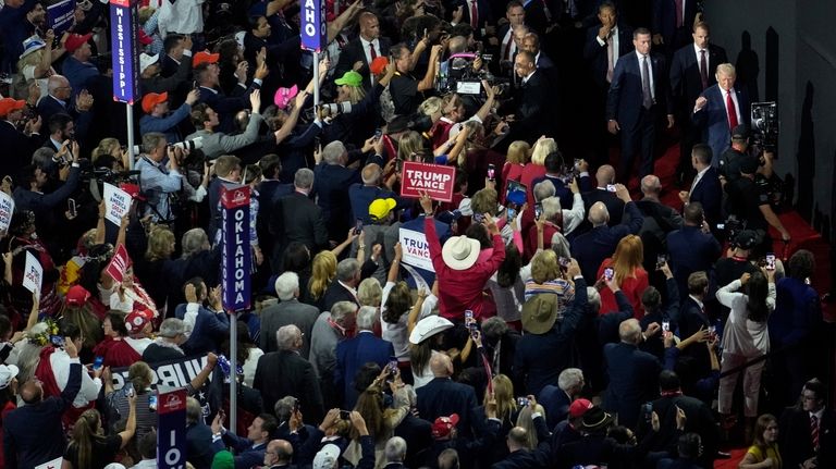 Republican Presidential candidate and former president, Donald Trump, arrives at...