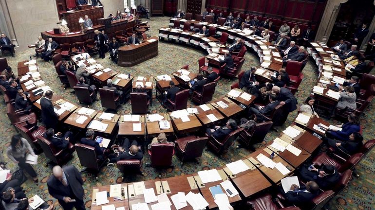 The New York State Senate meets in the Senate Chamber...