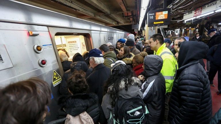 LIRR riders board the 5 p.m. train to Long Beach...