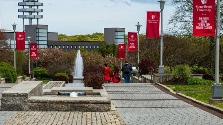 A view of the campus of Stony Brook University on...