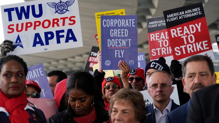 Flight attendants and supporters protest at O'Hare International Airport in...
