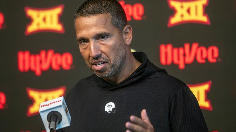 Iowa State football head coach Matt Campbell speaks to media...