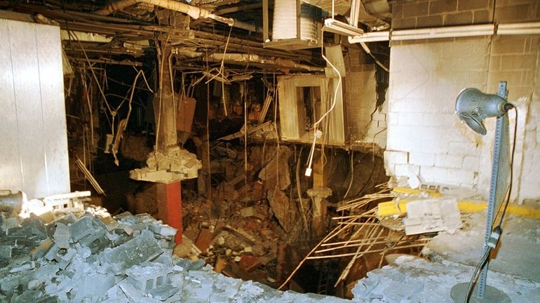 The crater in an underground parking garage from the World...