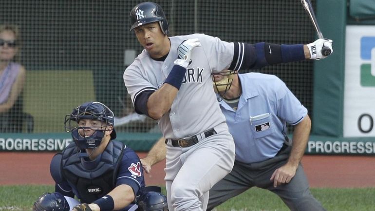 New York Yankees batter Alex Rodriguez grounds out against the...