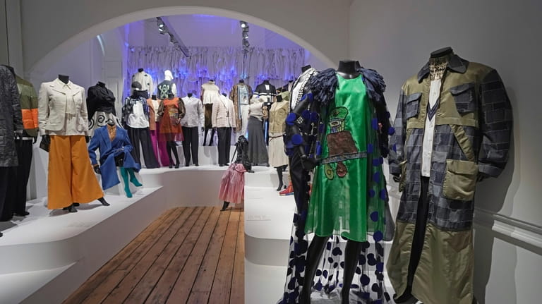 Designs are displayed during a preview of the exhibition titled...