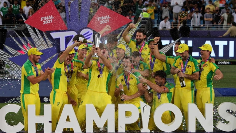 Australian cricketers celebrate after winning the Cricket Twenty20 World Cup...