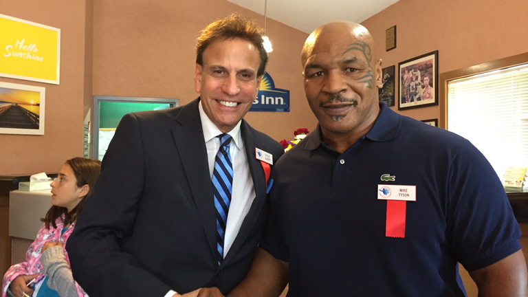 Steve Albert with Mike Tyson at Albert's induction weekend for...