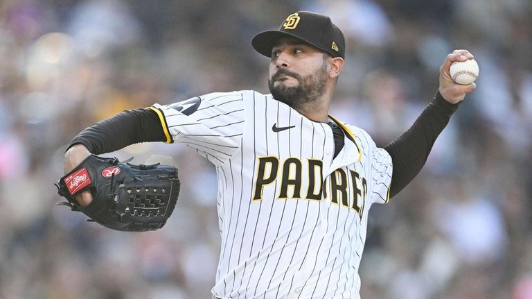 San Diego Padres starting pitcher Martin Perez delivers during the...