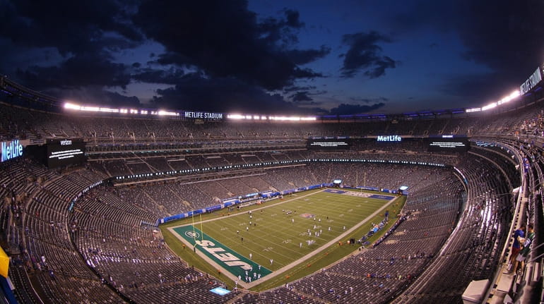 A general view of MetLife Stadium following a severe weather...