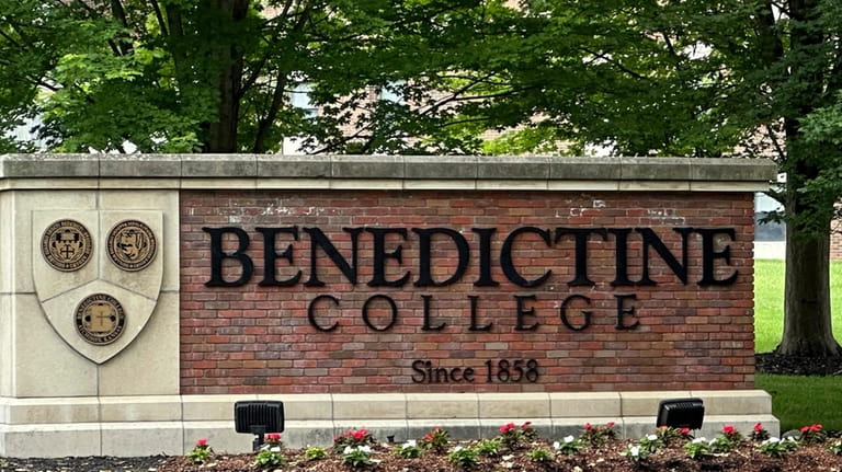 The Benedictine College sign is seen Wednesday, May 15, 2024,...