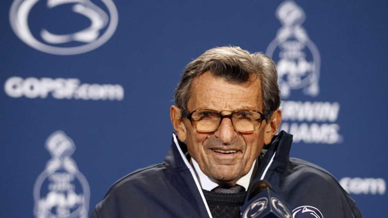 Joe Paterno addresses the media after the game against the...