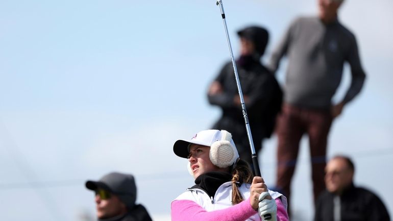 Sweden's Linn Grant plays her tee shot from the 8th...