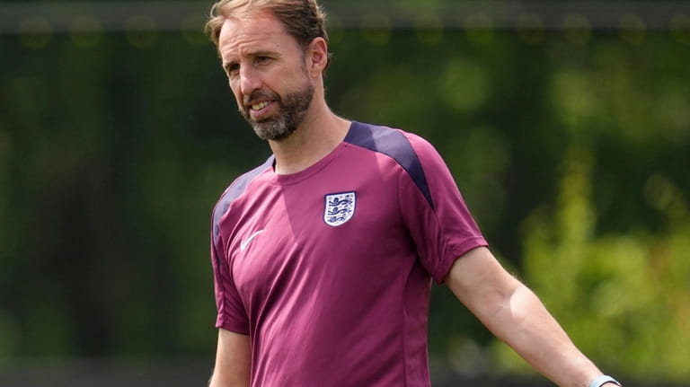 England manager Gareth Southgate during a training session at the...