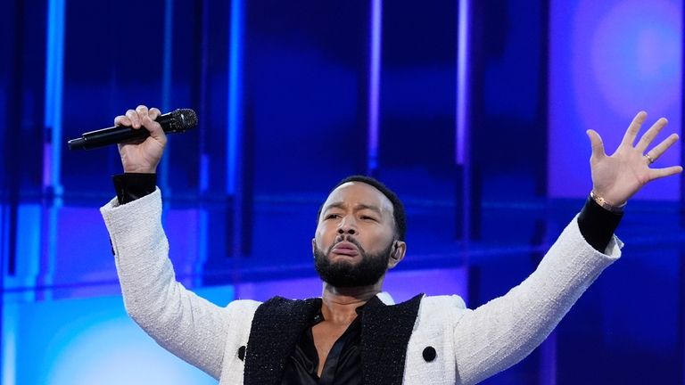 John Legend performs during the Democratic National Convention Wednesday, Aug....