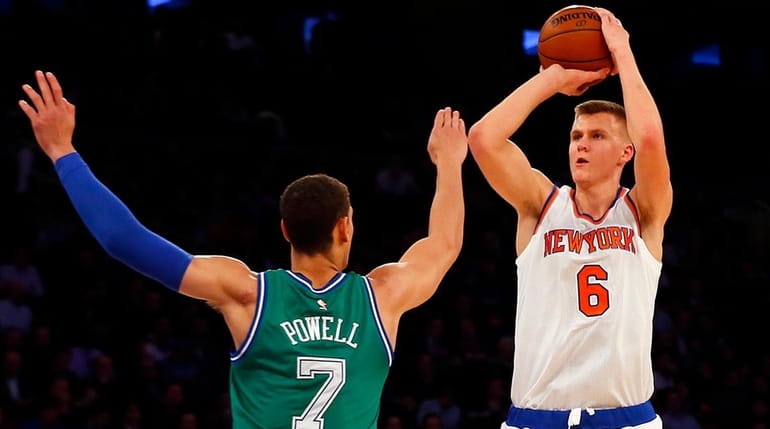 Kristaps Porzingis #6 of the New York Knicks takes a...