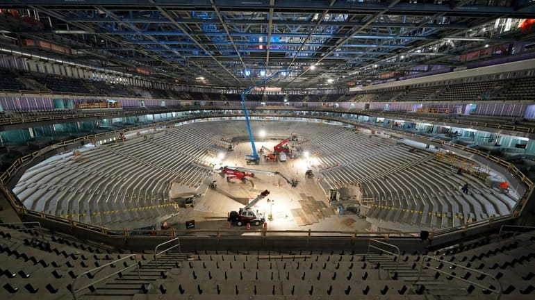 Construction continues at UBS Arena, the future home of the...