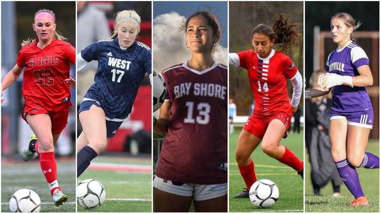 (From left) Michela Netto of Plainedge, Kayla Pardini of Smithtown West, Evangeline...