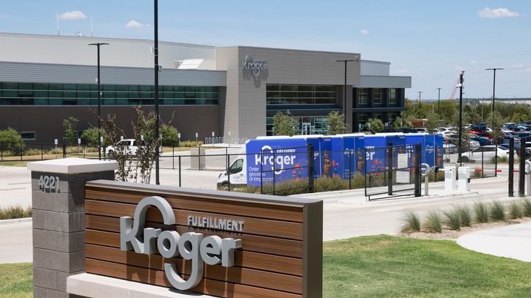 The exterior of Kroger's fulfillment center is shown on July...