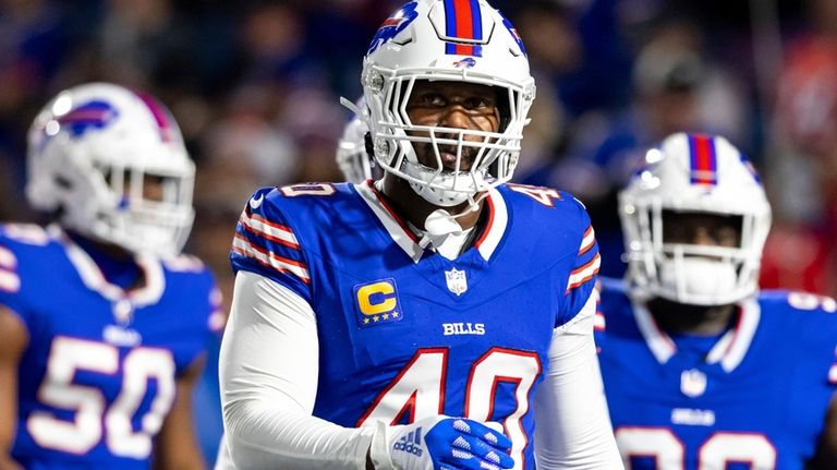 Buffalo Bills linebacker Von Miller (40) looks on before an...