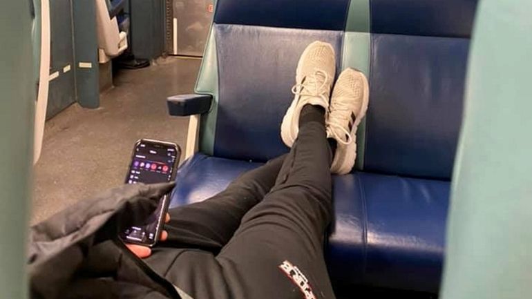 Long Island Rail Road riders often put their feet up...