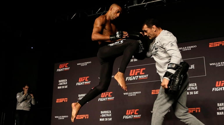 UFC fighter Edson Barboza works out in Philadelphia on March...