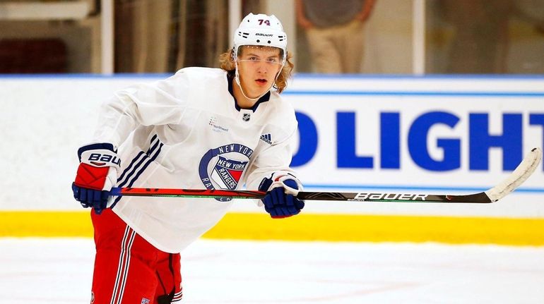 Rangers right wing Vitali Kravtsov during practice on Sept. 25.