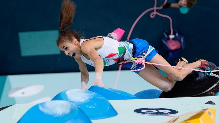 Laura Rogora of Italy competes in the women's boulder and...