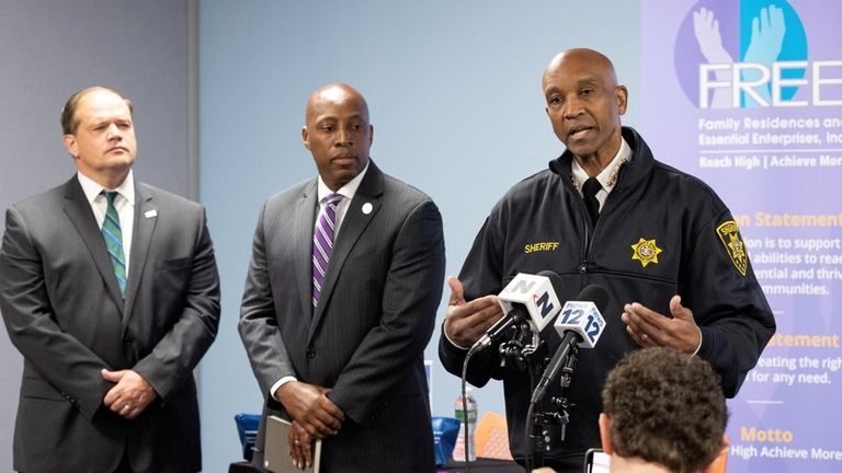 Suffolk County Sheriff Errol D. Toulon, Jr., speaks during a...