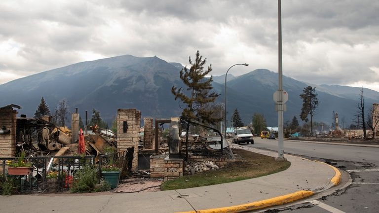 The remains of restaurants and business' in Jasper, Alberta,, on...